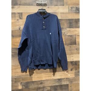 Vintage WhalerKnits- Navy Blue Ribbed Henley Sweater- Sizes L, XXL, 3X